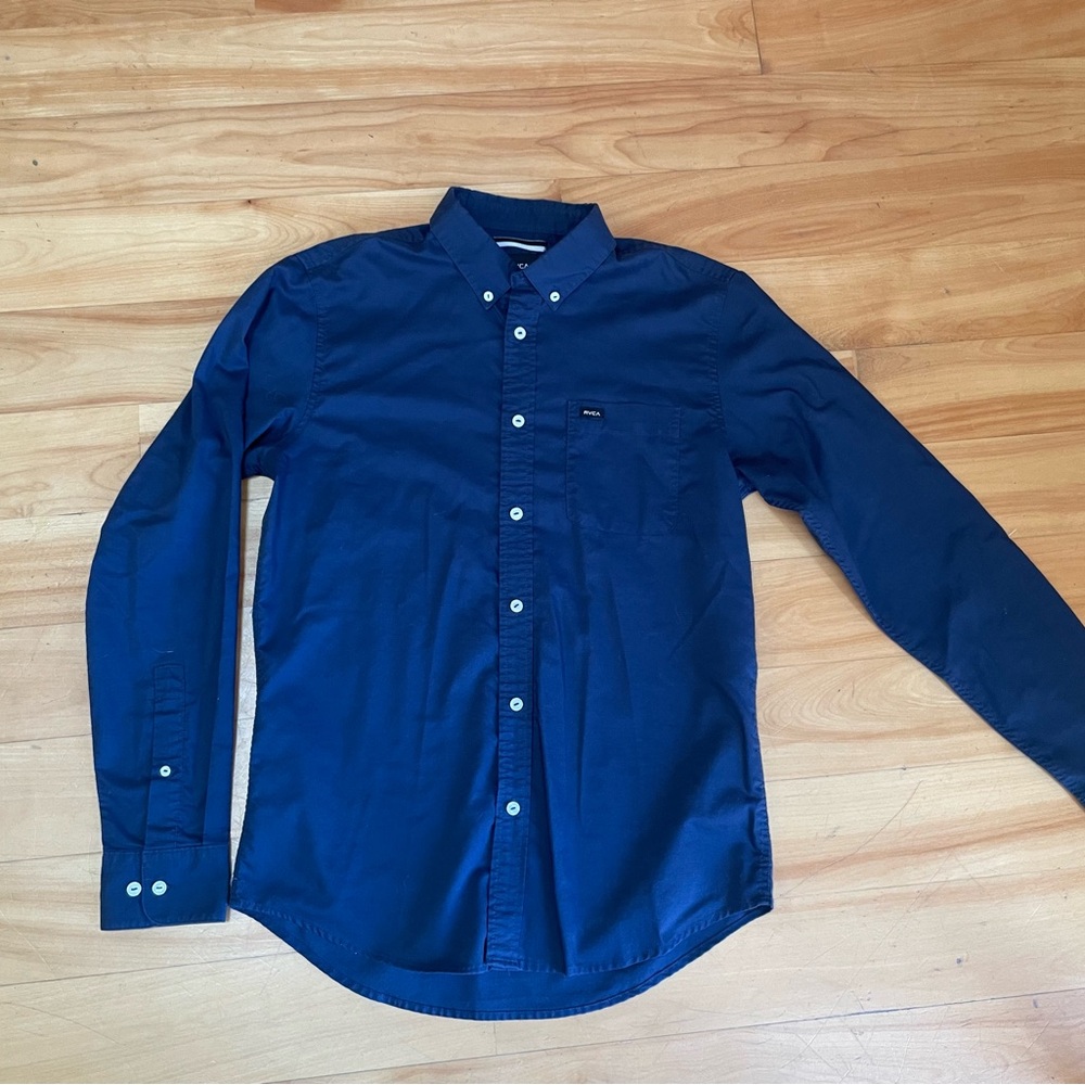 RVCA Men's Dark Blue Casual Shirt